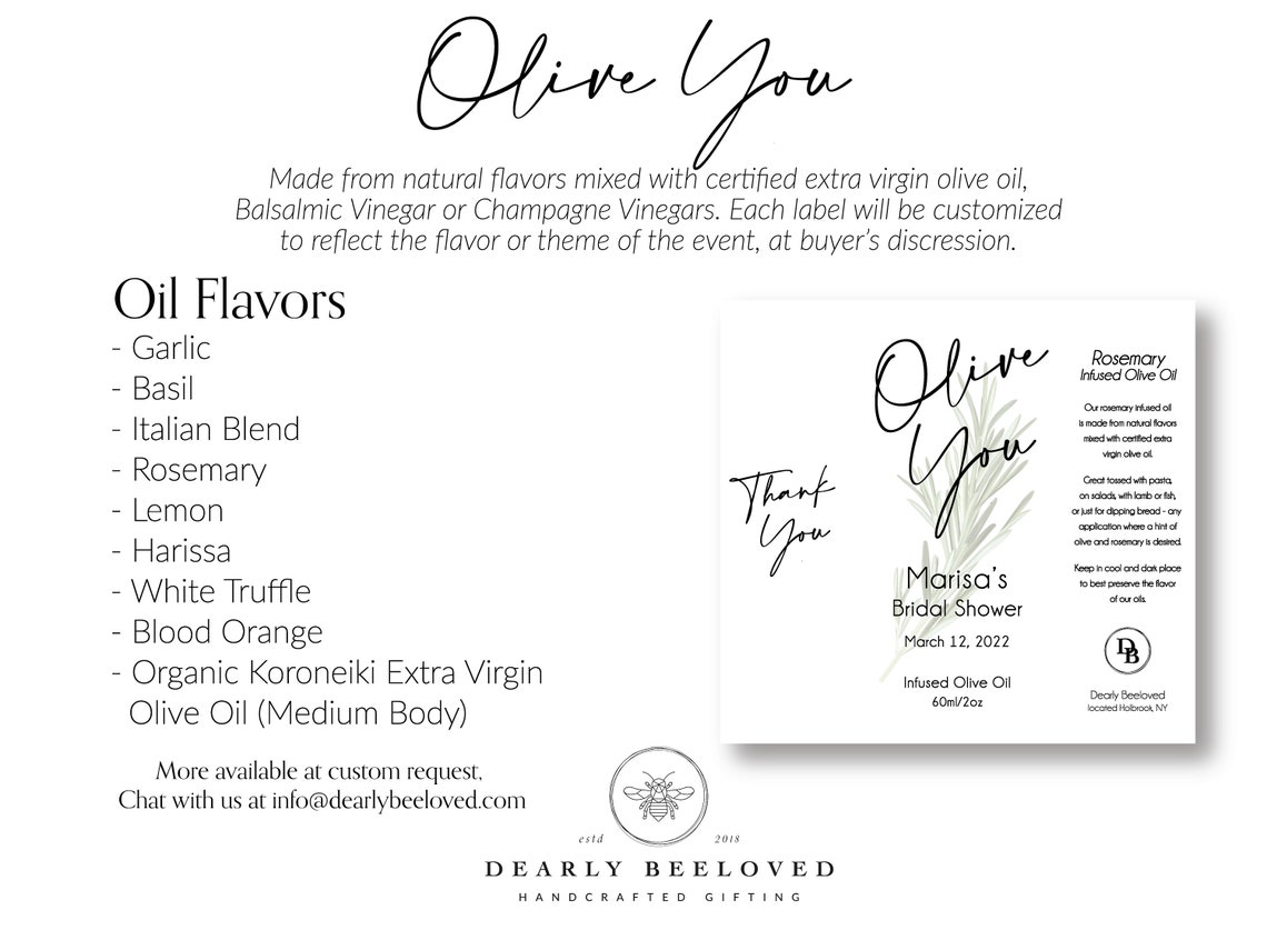 Olive You Olive Oil Favors 60ml Infused With Love Olive Oil Etsy