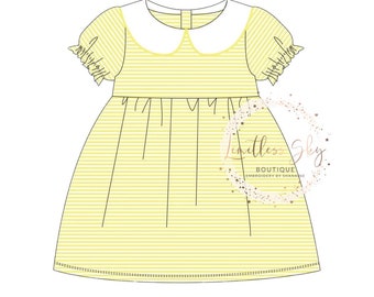 Monogrammed Knit Dress- Yellow and white striped Dress- Peter Pan collar Dress- Girls Short Sleeve Dress