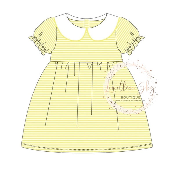 Monogrammed Knit Dress- Yellow and white striped Dress- Peter Pan collar Dress- Girls Short Sleeve Dress