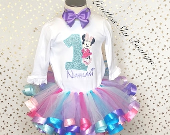 Mouse Girl inspired Birthday Outfit-Ribbon trimmed tutu-1st Birthday