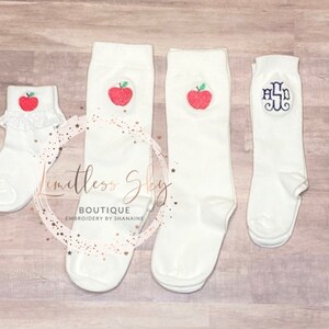 Embroidered hairbow with apple socks Back to school knee highs monogrammed Hairbow image 9