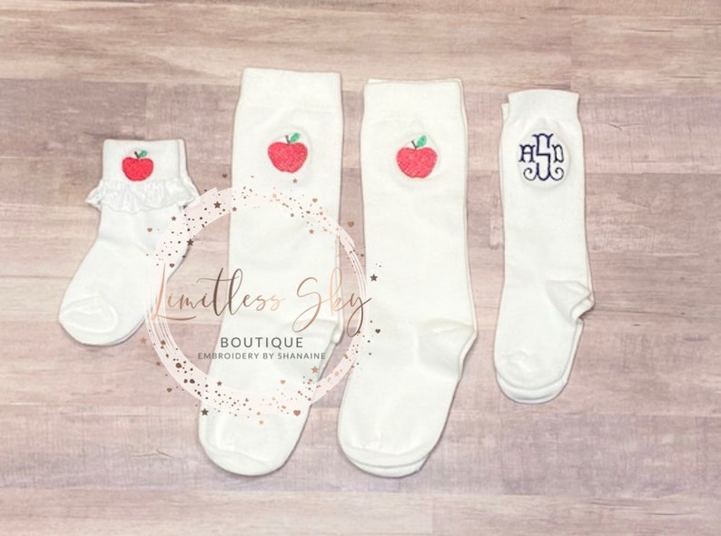 Embroidered hairbow with apple socks Back to school knee highs monogrammed Hairbow image 9