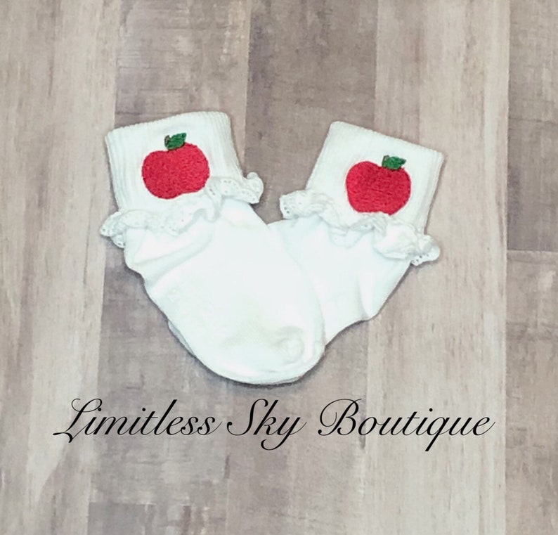 Apple Ruffle Socks-Embroidered Ruffle Socks