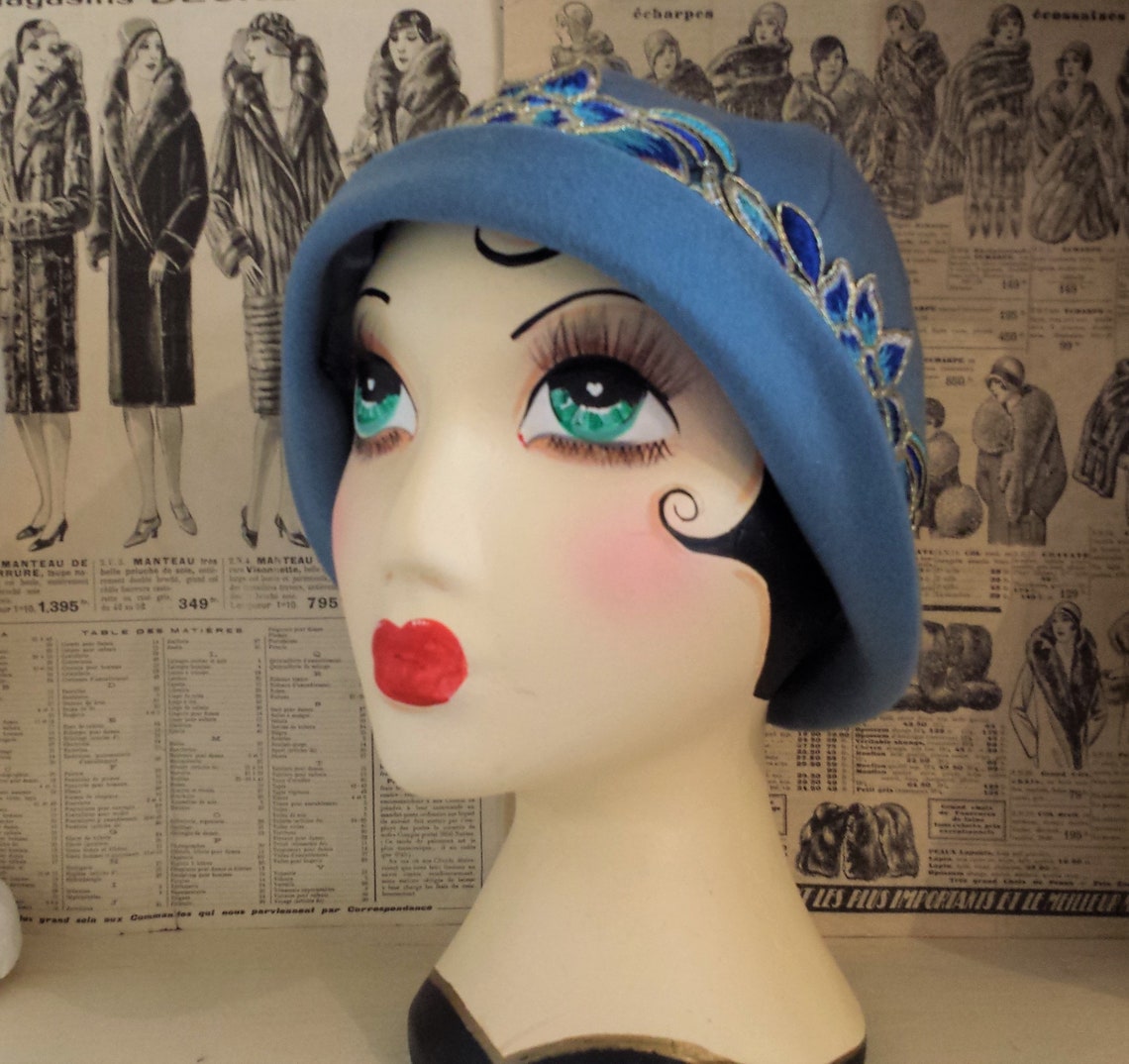 Sombrero cloche' azul wedgewood de 1920 | Etsy