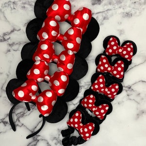 All About the Dots Minnie Ears and Scrunchie, Disney Theme Ears for Kids and Adults, Mommy n Me Combo