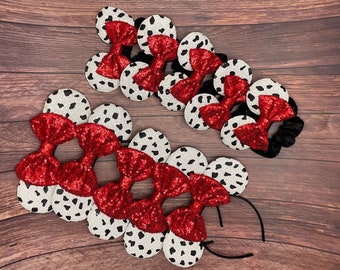 Dalmatian Themed Minnie Ears and Scrunchie, Disney Theme Ears for Kids and Adults, Mommy n Me Combo