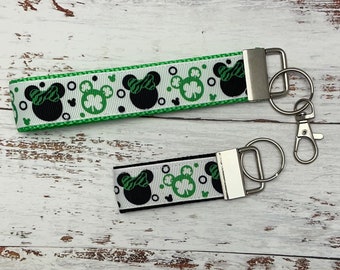 St. Patrick’s Mickey/ Irish/ Disney Wristlet / festival gift card holder, Mini Fob, Wrist Lanyard Keychain