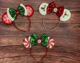Christmas Minnie Ears, Disney Theme Ears for Kids and Adults,