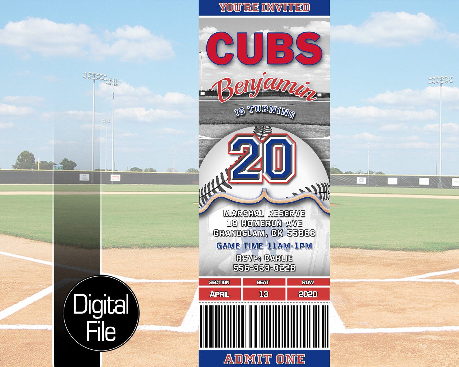 Chicago Cubs Ticket Style Baseball Birthday Invitation Etsy