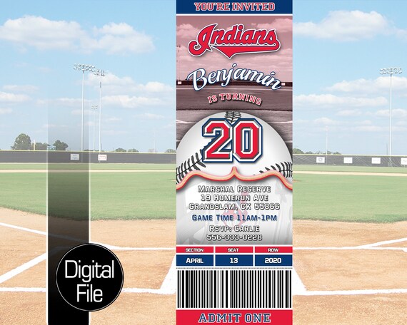Cleveland Indians Ticket Style Baseball Birthday Invitation | Etsy