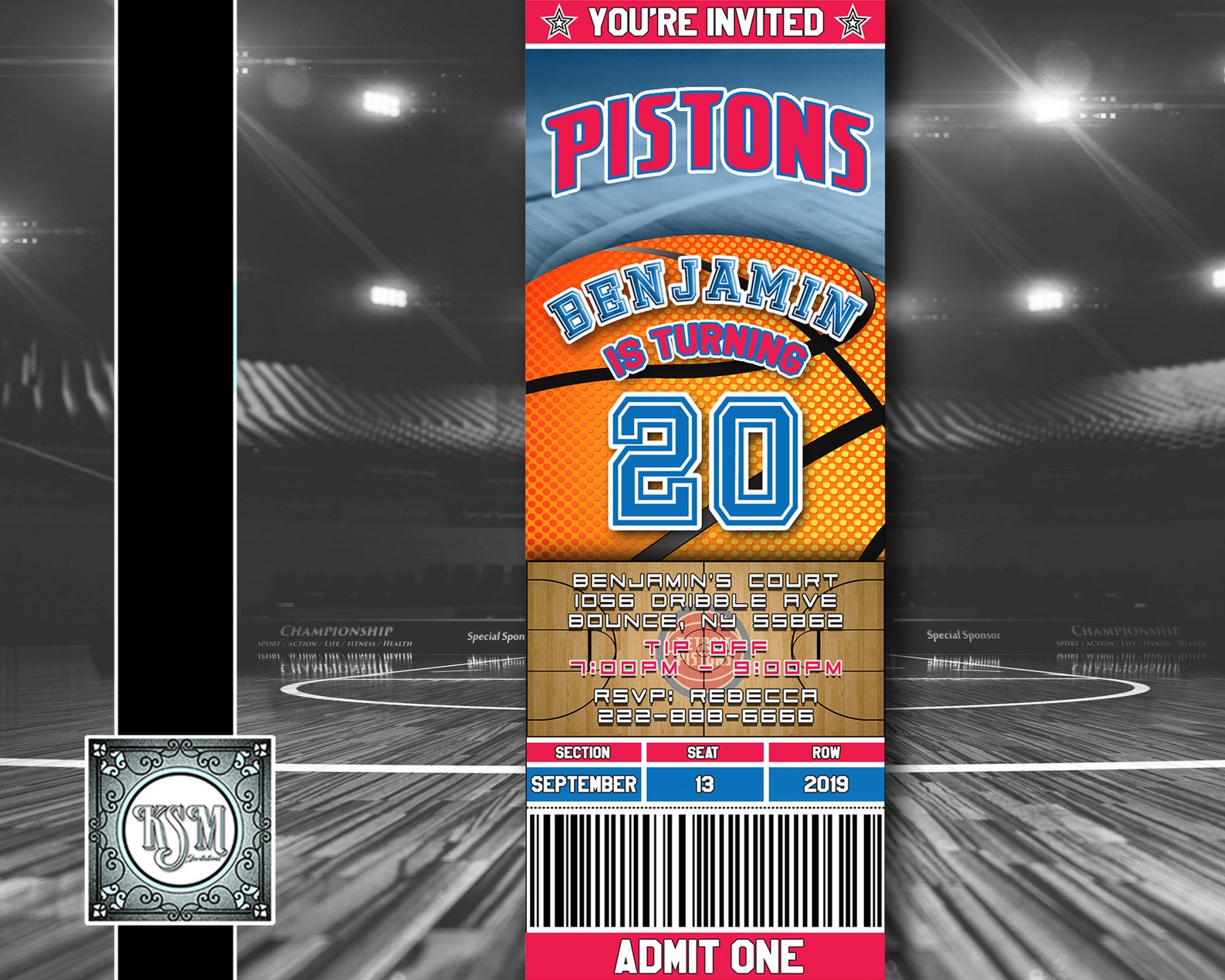 Detroit Pistons Ticket Style Basketball Birthday Invitation Etsy