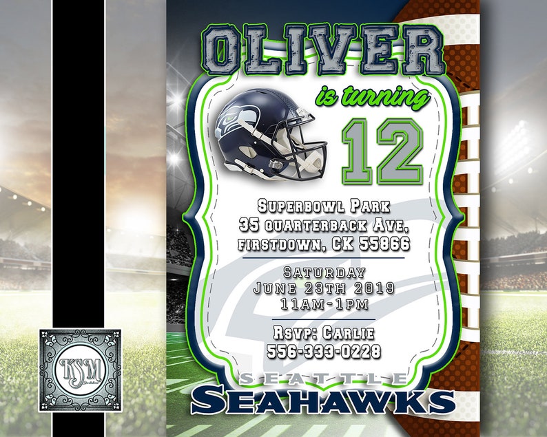 Seattle Seahawks Gridiron Birthday Invitation Personalised Etsy