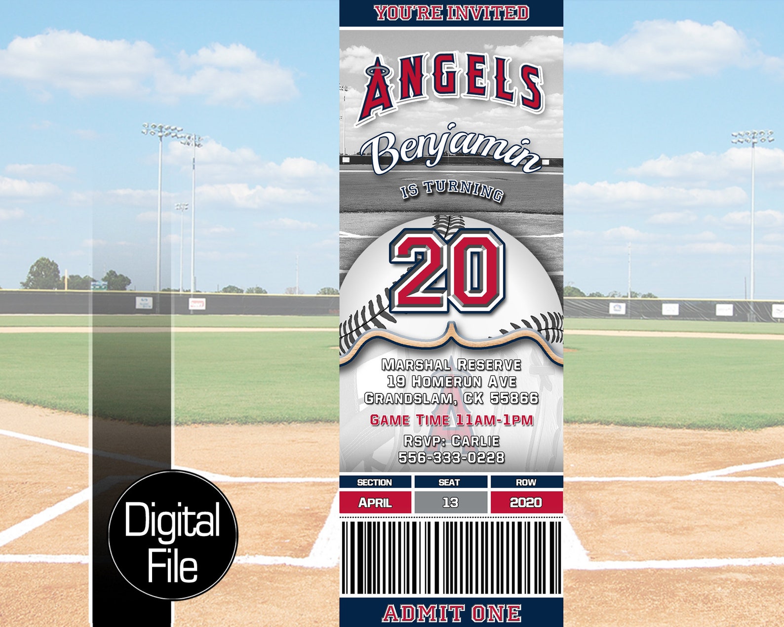 LA Angels Ticket Style Baseball Birthday Invitation Etsy