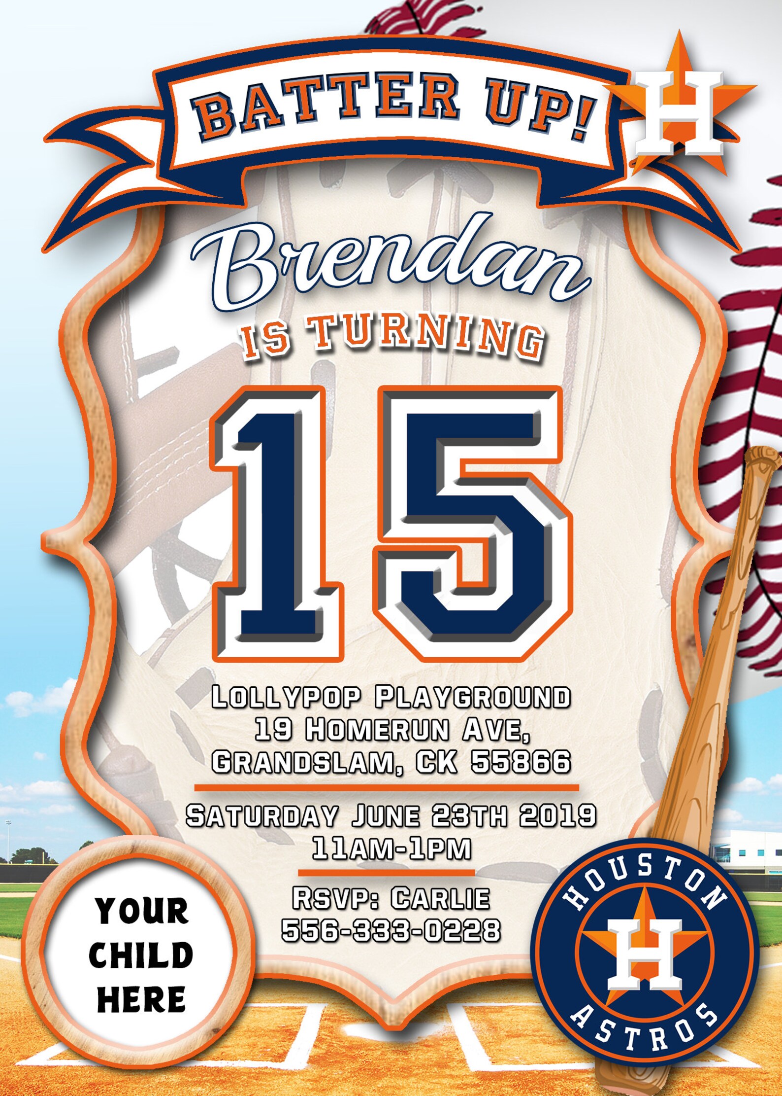 Houston Astros Baseball Birthday Invitation Personalised Etsy