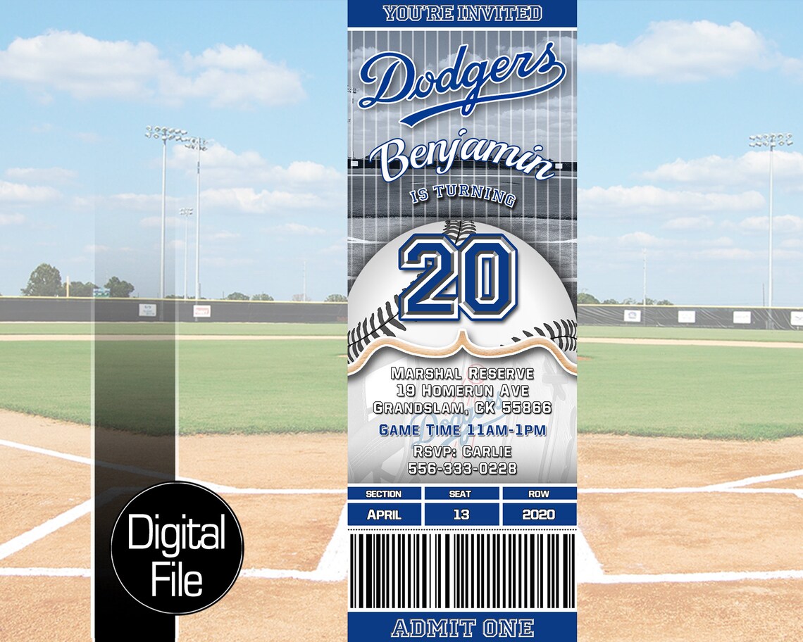 LA Dodgers Ticket Style Baseball Birthday Invitation | Etsy