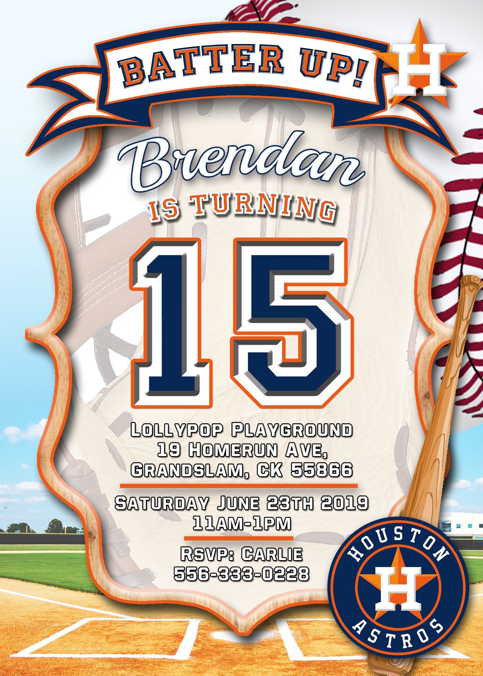 Houston Astros Baseball Birthday Invitation Personalised Etsy