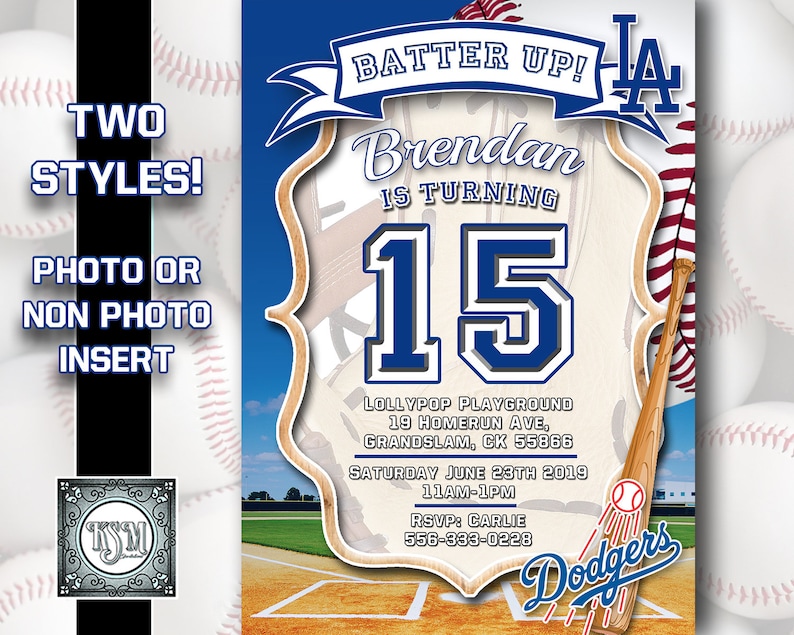 Los Angeles Dodgers Baseball Birthday Invitation | Etsy
