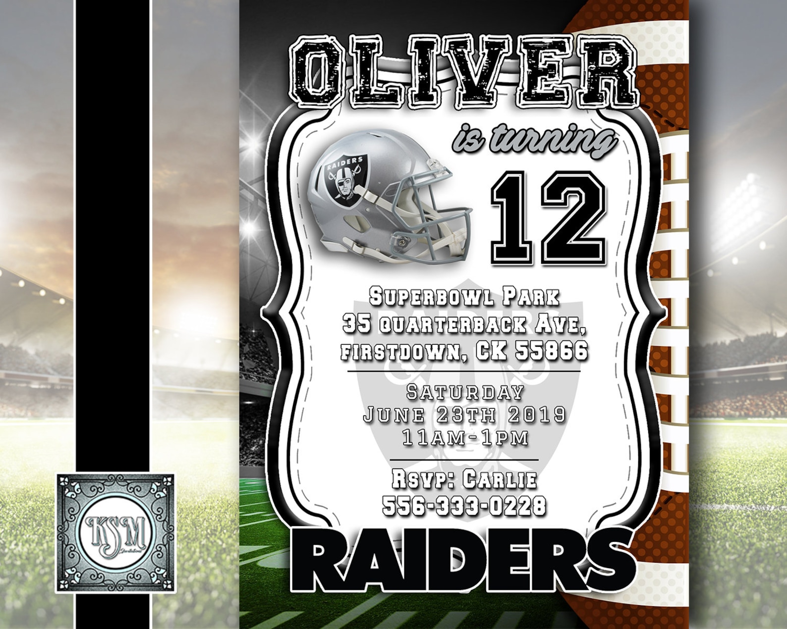 Oakland Raiders Gridiron Birthday Invitation Personalised Etsy
