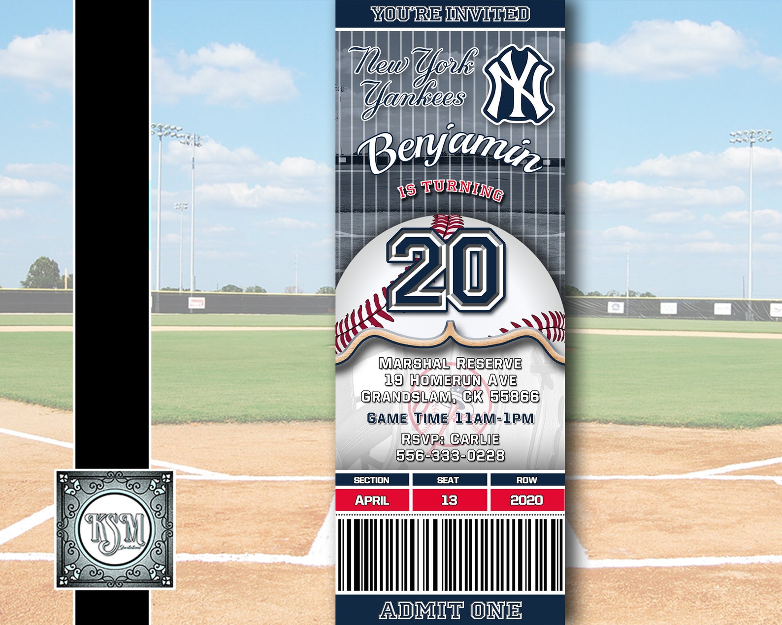 New York Yankees Ticket Style Baseball Birthday Invitation | Etsy