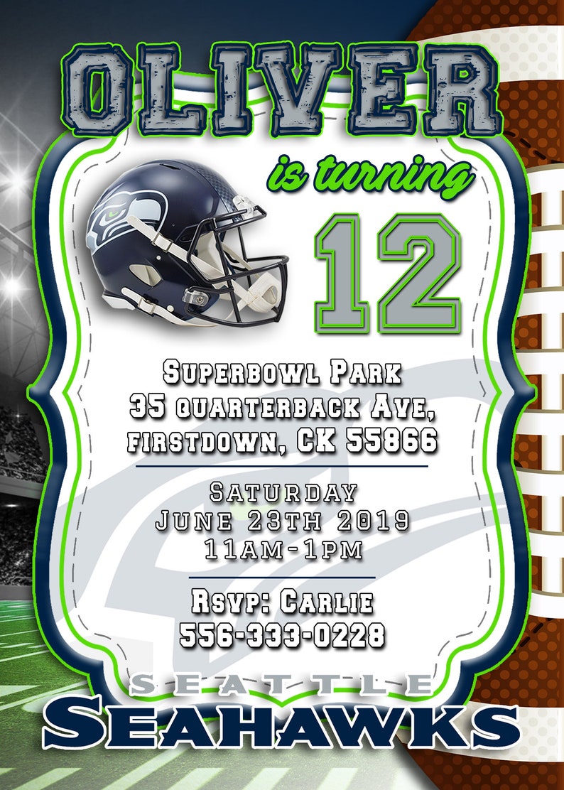 Seattle Seahawks Gridiron Birthday Invitation Personalised Etsy