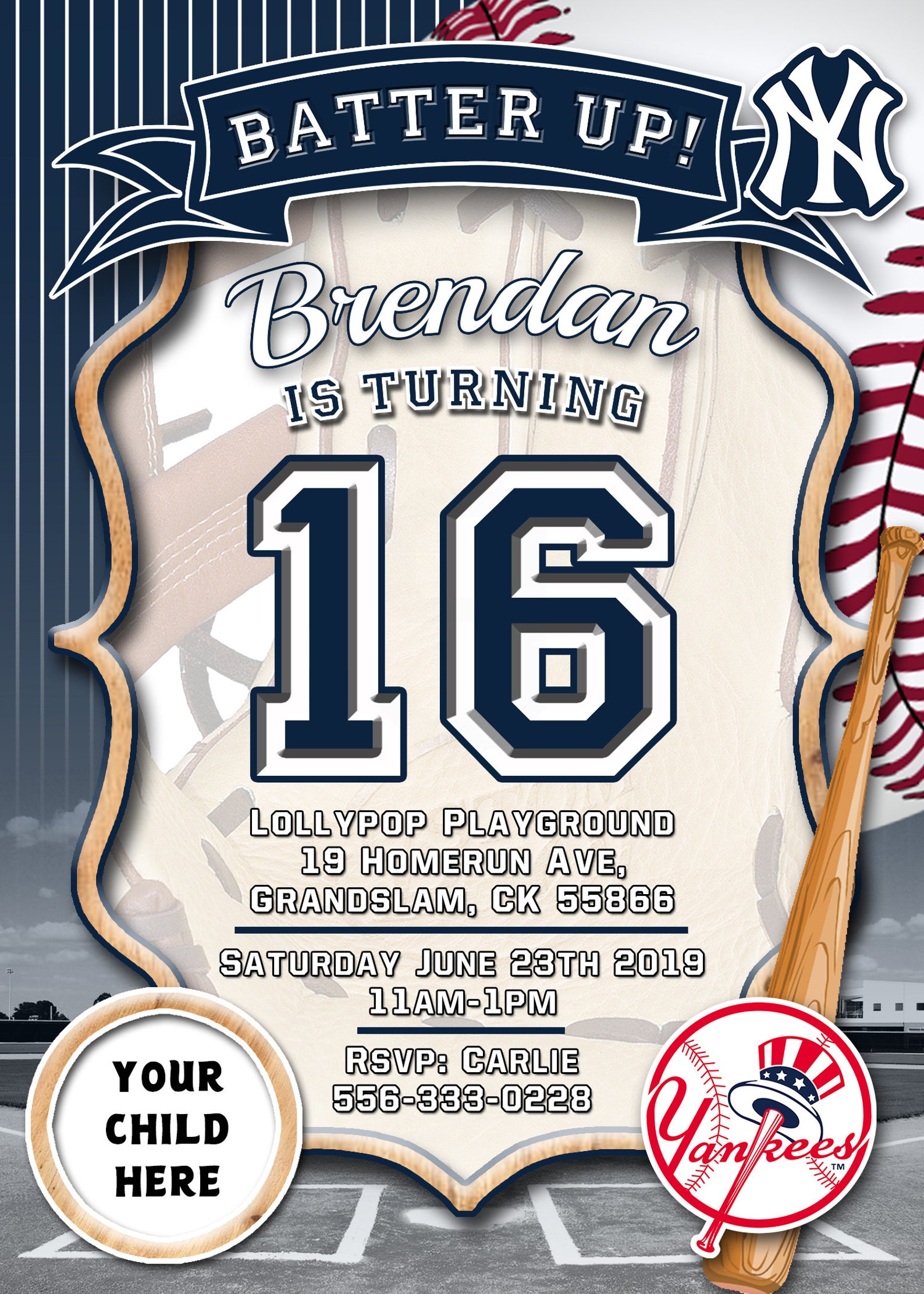 New York Yankees Baseball Birthday Invitation Personalised | Etsy