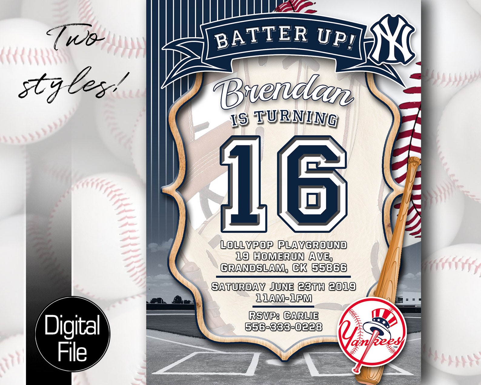 New York Yankees Baseball Birthday Invitation Personalised | Etsy