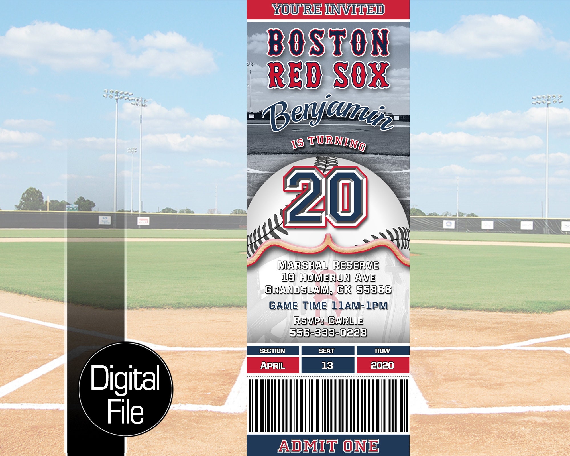 Boston Red Sox Ticket Style Baseball Birthday Invitation Etsy