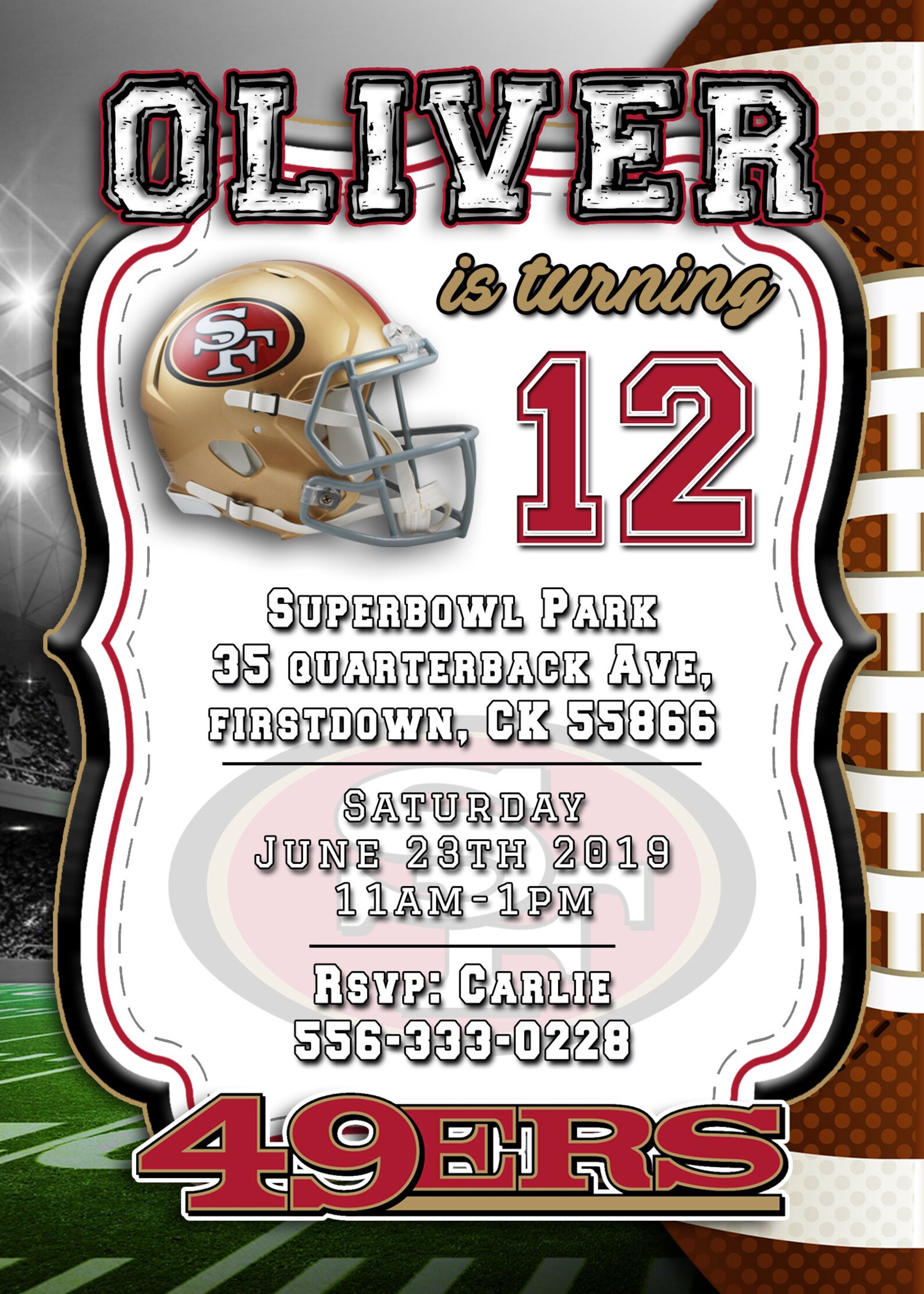 49er's Gridiron Birthday Invitation Personalised | Etsy