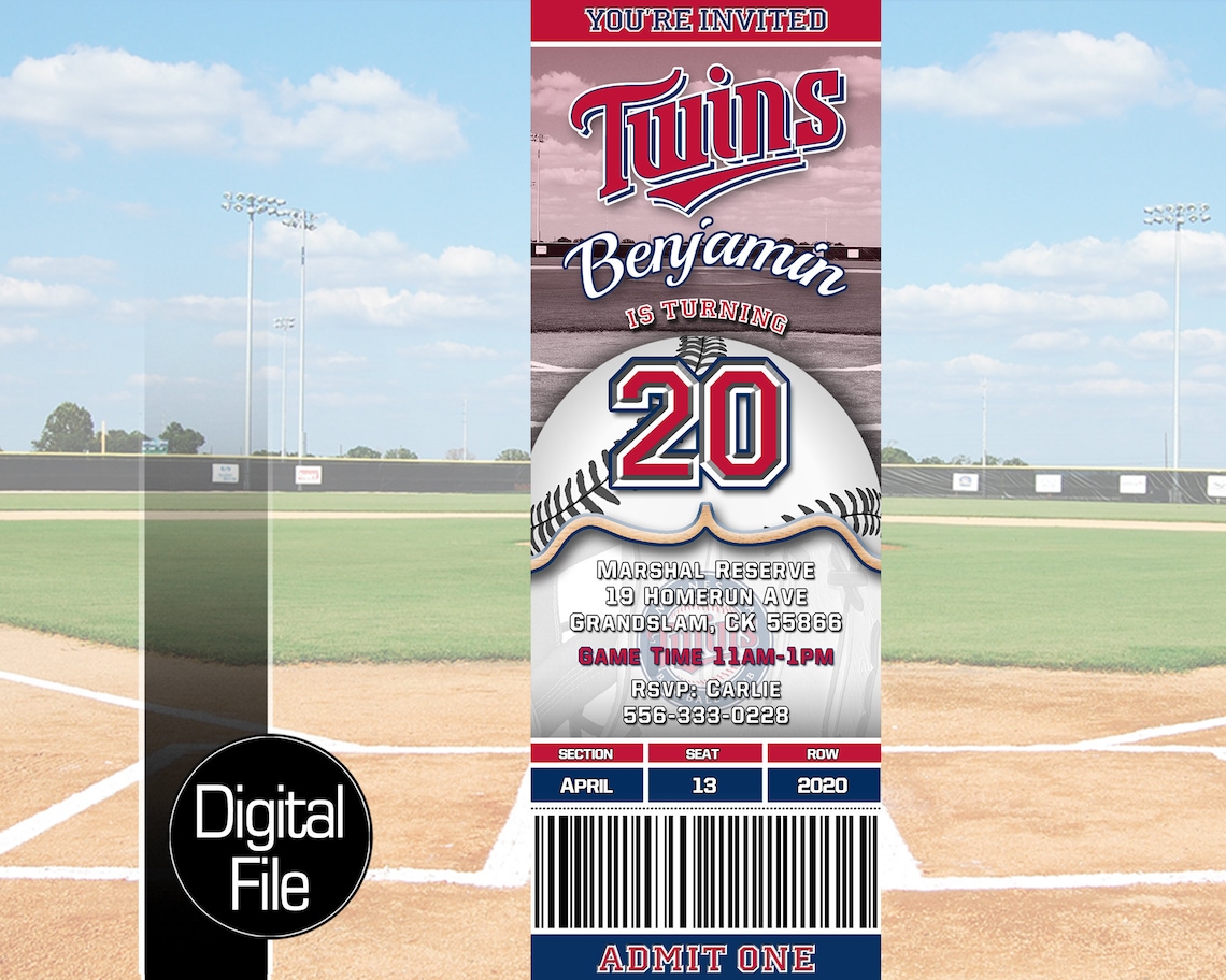 Minnesota Twins Ticket Style Baseball Birthday Invitation Etsy