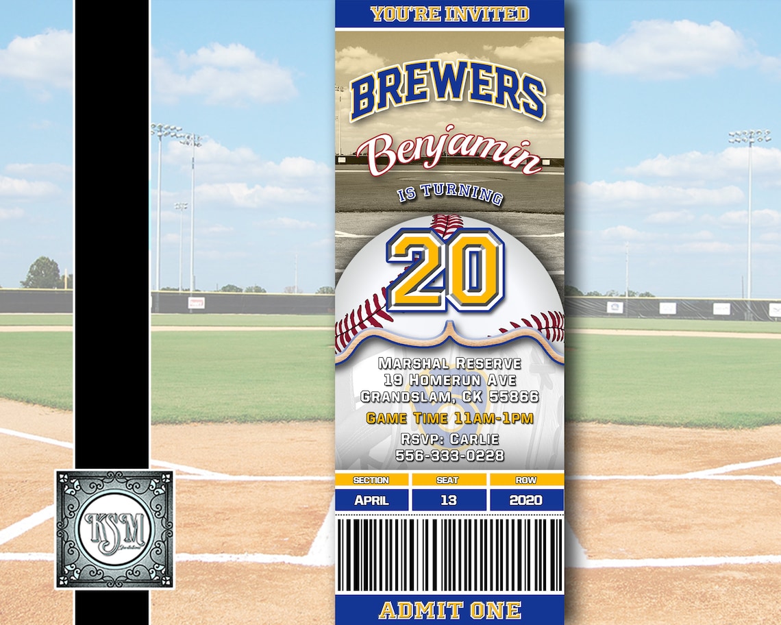Milwaukee Brewers Ticket Style Baseball Birthday Invitation Etsy