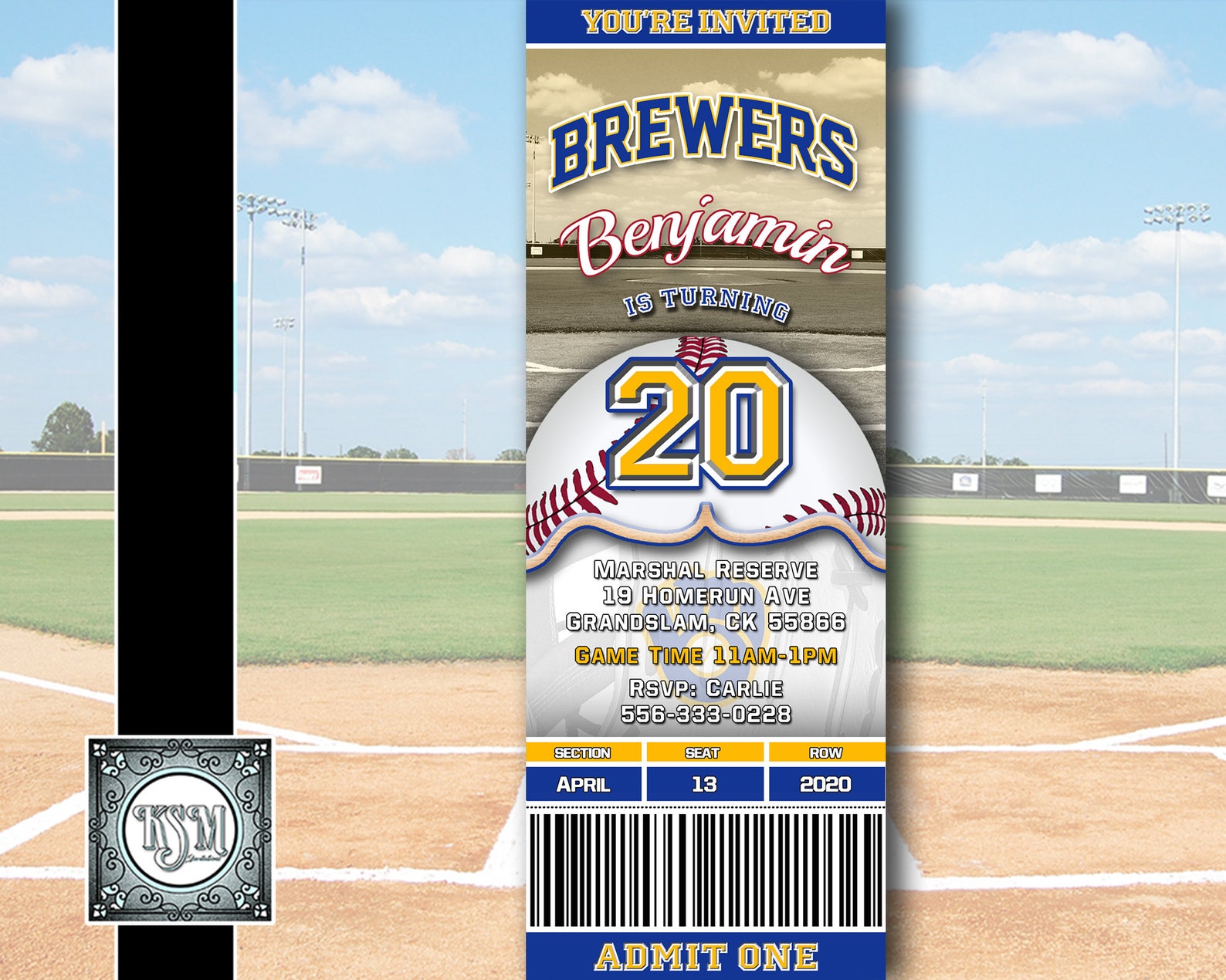 Milwaukee Brewers Ticket Style Baseball Birthday Invitation Etsy