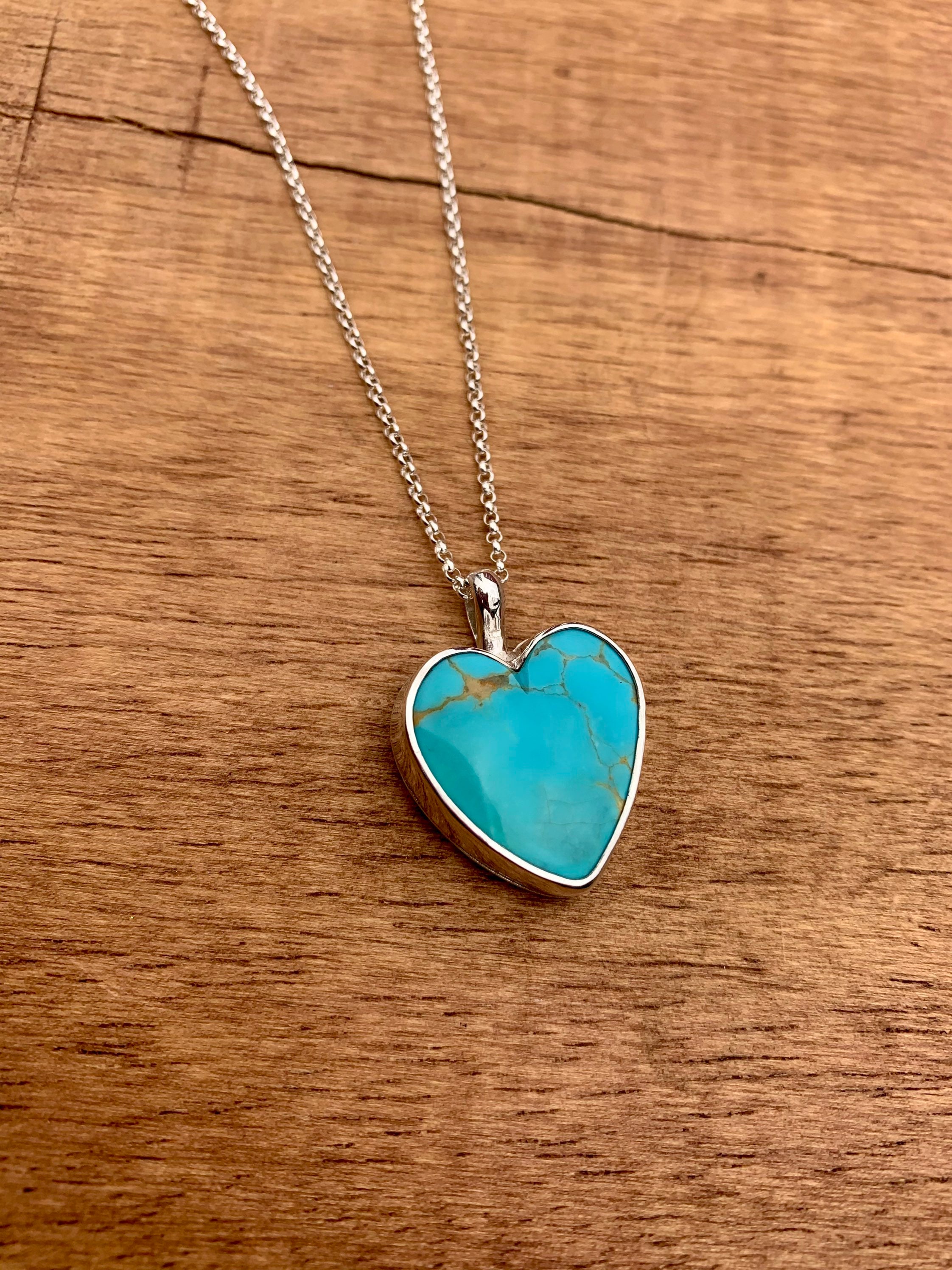Sterling Silver Turquoise Heart Necklace Etsy