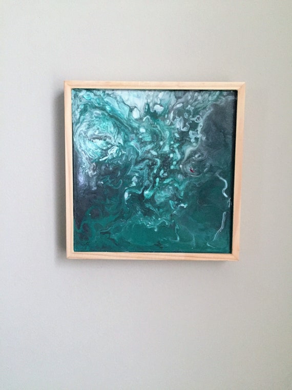 Fluid art Acrylic Pour Painting in Wood frame 6x6 hand Etsy