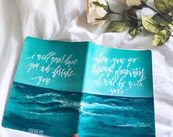 Hand Painted Journal - Customizable Ocean Theme Moleskine Journal - Personalized Journal - Prayer Journal - Scripture Journal