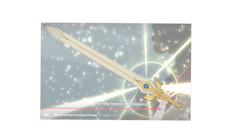 May include: A gold and silver sword with a blue gem on the hilt. The sword is against a background of white and gold light. The text "For the honor of Grayskul!!" is visible at the bottom of the image.