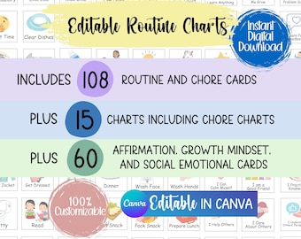 Daily Routine Chart, Visual Schedule, Chore Chart, ADHD, Autism, Daily Schedule, Kids Bedtime, Growth Mindset, Affirmation, Social Emotional