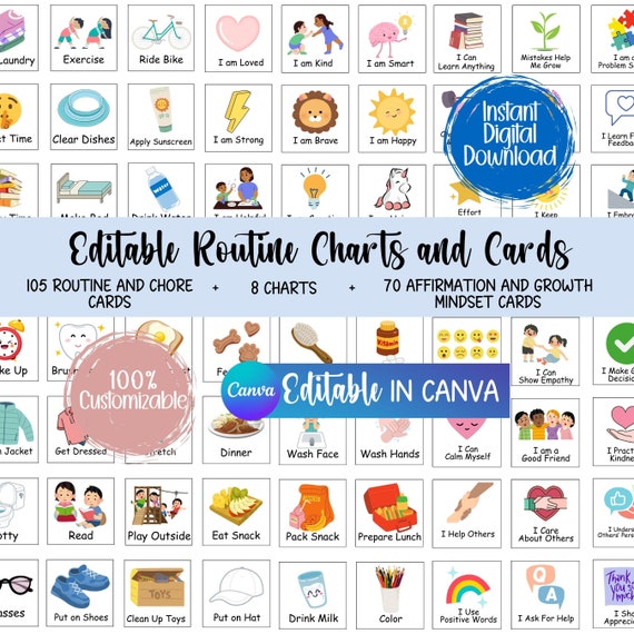 Daily Routine Chart, Visual Schedule, Chore Chart, ADHD, Autism, Daily Schedule, Kids Bedtime, Growth Mindset, Affirmation, Social Emotional