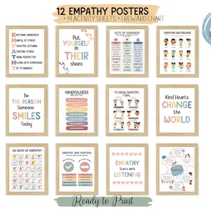 Lernposter für Kinder, 12er Set Poster zu Empathie und Freundlichkeit, Aktivitätsblätter für Kinder, Montessori, Klassenzimmerdekor, Spielzimmerdekor