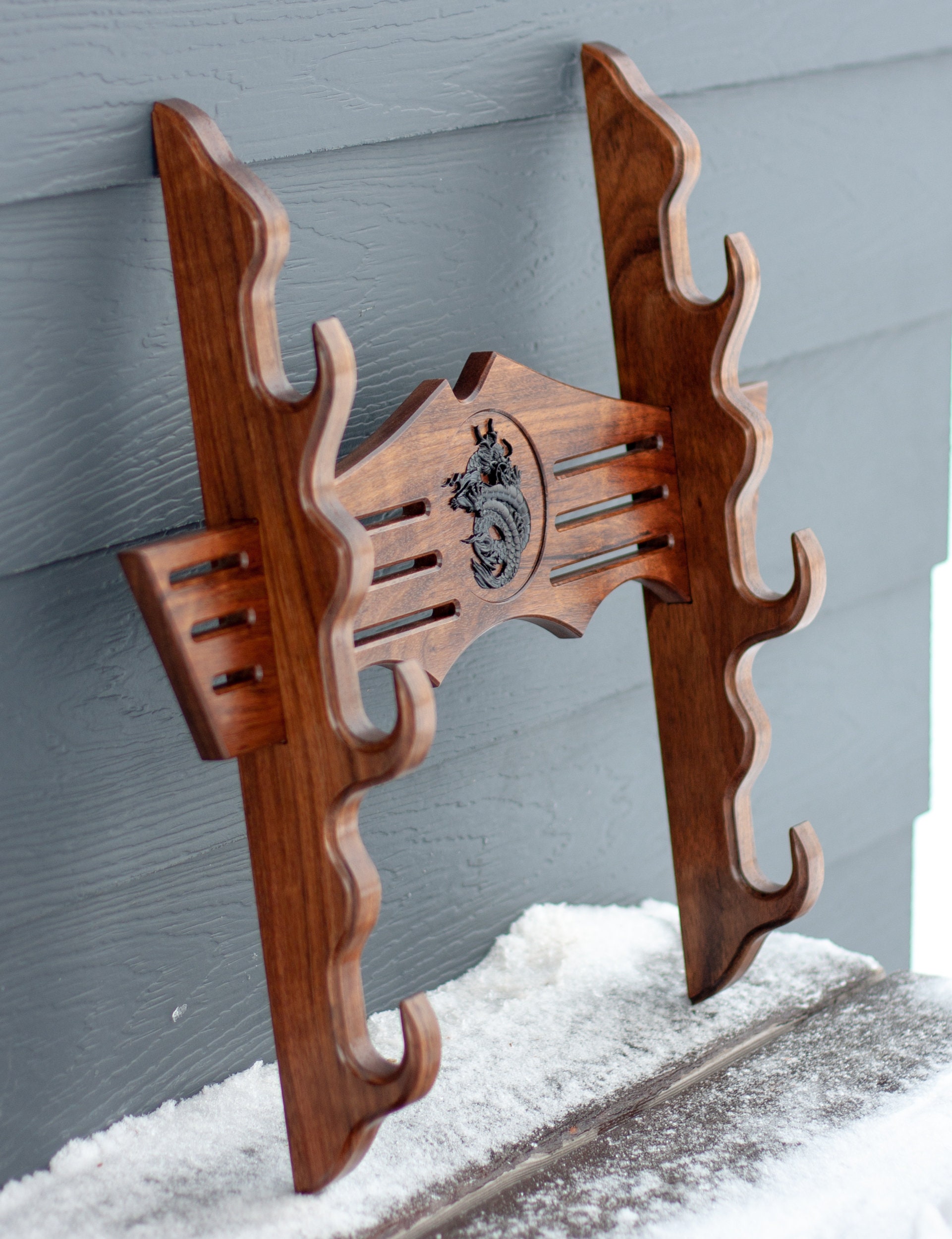 Wooden Japanese sword stand Triple sword wall mount Katana Etsy