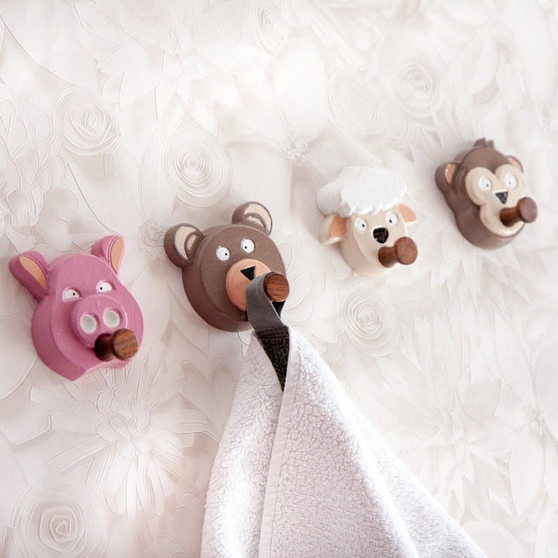 Wooden children glossy hook Nursery coat pegs Children's Etsy