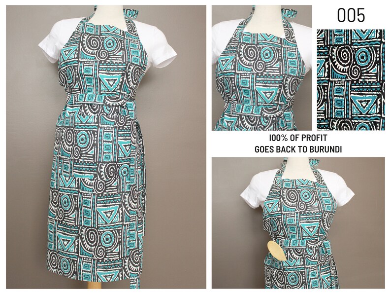 Fair Trade Apron Womens African Apron Ankara Apron Apron with Pocket Washable Apron Apron for Women Cook Cotton Hostess Apron image 4