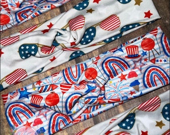 Patriotic Knotted Headbands, Red, white and blue headbands
