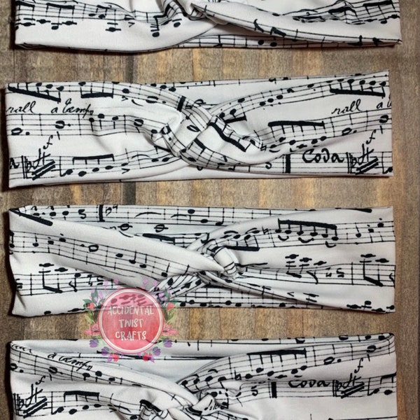 Sheet Music Knotted Headband, Music Notes Button Headband