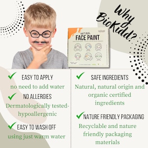 BioKidd Natürliches Gesicht Körper malen Make Up Waschbare Creme Kit für empfindliche Haut Gesichts Malen Set für Kinder 10 Farben 2 Pinseln Bild 2