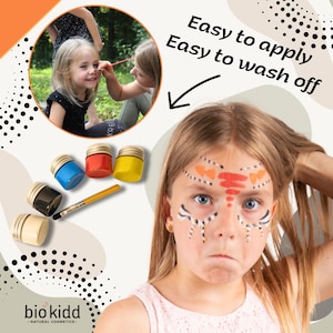 BioKidd Kit de pintura facial natural lavable en crema para pieles sensibles Fiesta mágica navideña Juego de pintura facial para niños 5 colores imagen 3