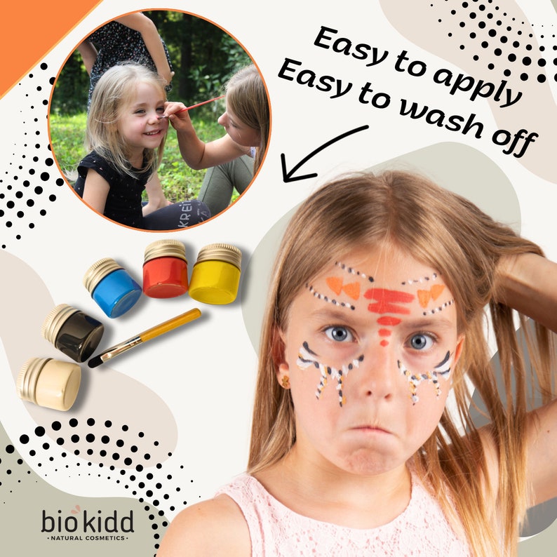 BioKidd Kit de pintura facial natural lavable en crema para pieles sensibles Fiesta mágica navideña Juego de pintura facial para niños 5 colores imagen 3