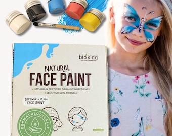BioKidd Natural Face Paint Washable Cream Kit for Sensitive Skin - Holiday Magic Party - Face Painting Set for Kids - 5 Colours