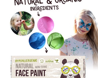 BioKidd Kit de pintura facial natural lavable en crema para pieles sensibles - Fiesta navideña de cumpleaños - Juego de pintura facial para niños - 3 colores