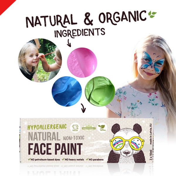 BioKidd Natural Face Paint Washable Cream Kit for Sensitive Skin - Holiday Birthday Christmas Party - Face Painting Set for Kids - 3 Colours