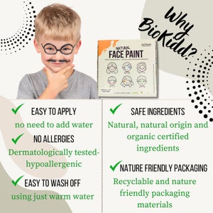 BioKidd Natural Face Paint Washable Cream Kit for Sensitive Skin Holiday Magic Party Face Painting Set for Kids 5 Colours image 2